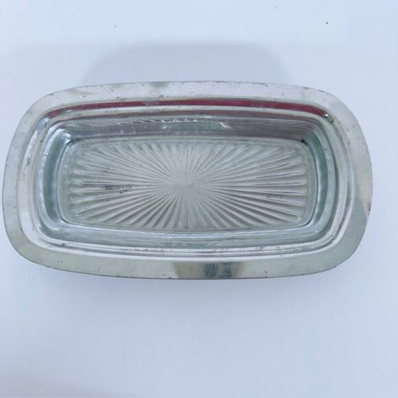 MCM Silver Plated Butter Dish w/Glass butter Tray Pewter Berry & Leaf Handle VTG - Picture 5 of 16